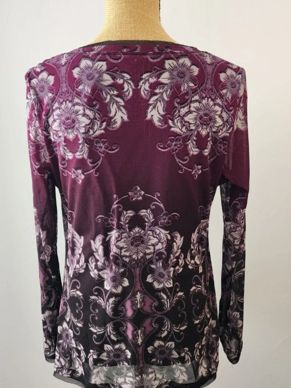 Y2K Axcess Purple Floral Women's L Fairycore Sheer Mesh Top - FLAW - Picture 4 of 15